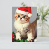 Vintage Kerstkitten in Santa Hat Informatiekaartje (Staand voorkant)