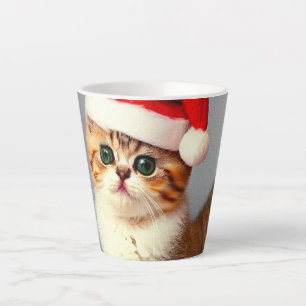 Vintage Kerstkitten in Santa Hat Latte Mok