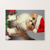 Vintage Kerstkitten in Santa Hat Legpuzzel (Horizontaal)