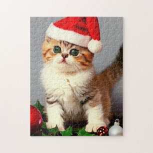 Vintage Kerstkitten in Santa Hat Legpuzzel