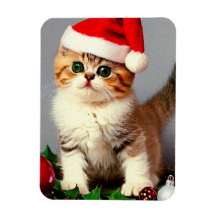 Vintage Kerstkitten in Santa Hat Magneet