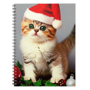 Vintage Kerstkitten in Santa Hat Notitieboek
