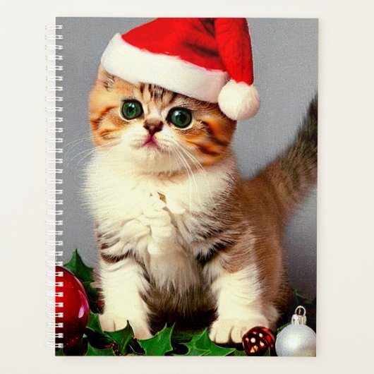 Vintage Kerstkitten in Santa Hat Planner (Voorkant)