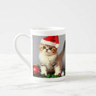 Vintage Kerstkitten in Santa Hat Porselein Kop