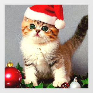 Vintage Kerstkitten in Santa Hat Raamsticker
