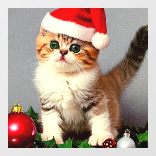 Vintage Kerstkitten in Santa Hat Raamsticker (Vel)