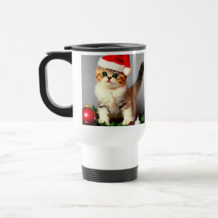 Vintage Kerstkitten in Santa Hat Reisbeker