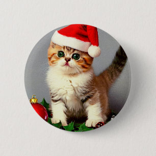 Vintage Kerstkitten in Santa Hat Ronde Button 5,7 Cm