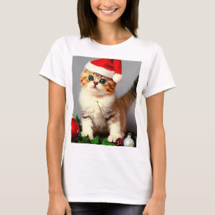 Vintage Kerstkitten in Santa Hat T-shirt