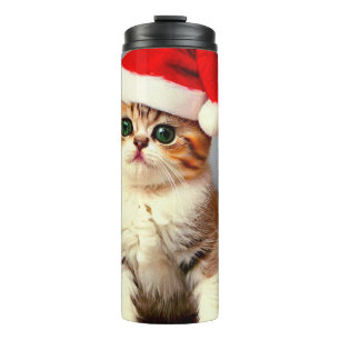 Vintage Kerstkitten in Santa Hat Thermosbeker