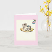 Vintage Kerstkitten met Ornamenten Kaart (Gele Bloem)