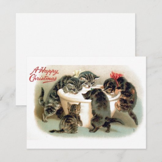 Vintage Kerstkittens Feestdagenkaart (Voorkant / Achterkant)