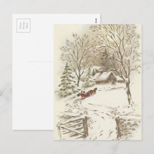 Vintage kerstkledij in sneeuw feestdagenkaart (Voorkant / Achterkant)