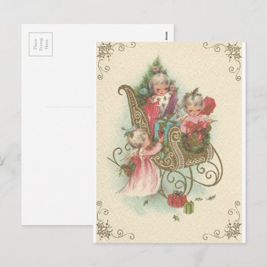 Vintage kerstkledij met Angels Feestdagenkaart (Voorkant / Achterkant)