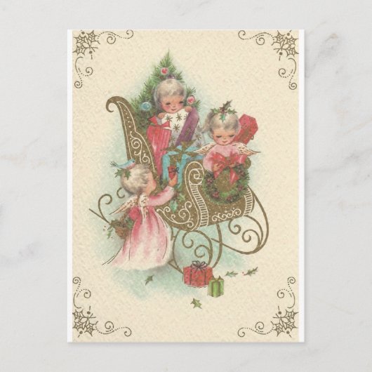 Vintage kerstkledij met Angels Feestdagenkaart (Voorkant)