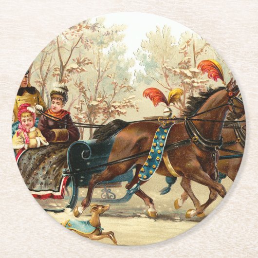 Vintage kerstkledij ronde kartonnen onderzetter (Voorkant)