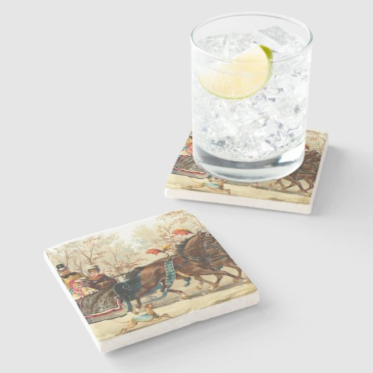 Vintage kerstkledij stenen onderzetter (Zijkant)