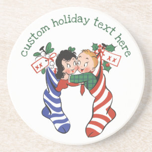 Vintage kerstkledingstukken met kinderen uit de kl zandsteen onderzetter