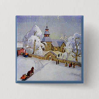 Vintage-kerstkleedkerkleden, knop Scene Vierkante Button 5,1 Cm