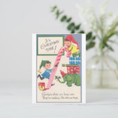 Vintage kerstkleven maken speelgoed feestdagenkaart (Staand voorkant)