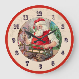 Vintage kerstklok - Santa building a sled Grote Klok