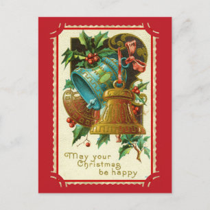 Vintage kerstklokken Holly Antiek Victoriaans Briefkaart