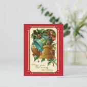 Vintage kerstklokken Holly Antiek Victoriaans Briefkaart (Staand voorkant)