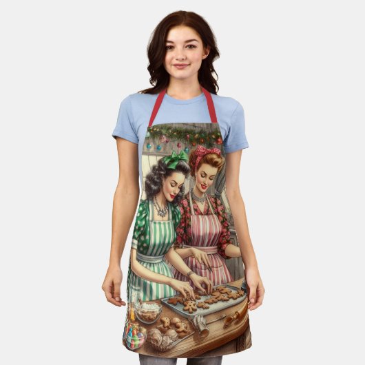 Vintage kerstkoekjes bakken schort (Gedragen)