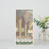 vintage kerstkoor jongens in kathedraalkerk feestdagenkaart (Staand voorkant)