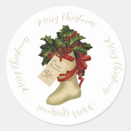 Vintage Kerstkous met Holly en bessen Ronde Sticker