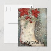 Vintage kerstkous Poinsettia Bloemen Briefkaart (Voorkant / Achterkant)