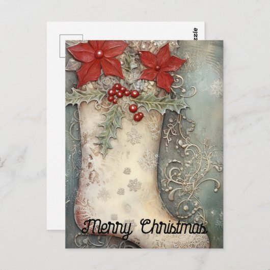 Vintage kerstkous Poinsettia Bloemen Briefkaart (Voorkant / Achterkant)