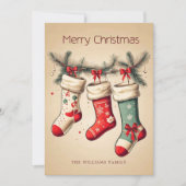 Vintage kerstkousen op dennenbladeren vakantie feestdagenkaart (Voorkant)