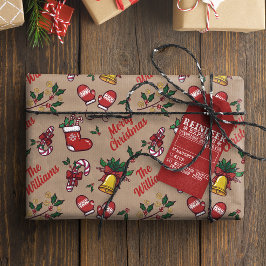 Vintage-kerstkraft voor kinderen cadeaupapier