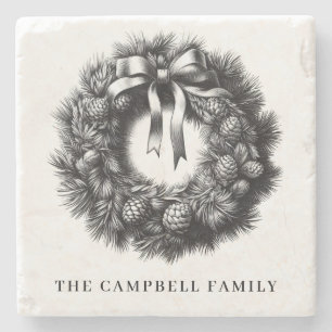 Vintage Kerstkrans familienaam Stenen Onderzetter