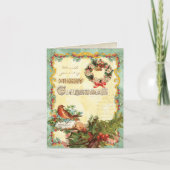 Vintage Kerstkrans, hulst en vogeltjes Kaart (Voorkant)