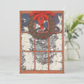 Vintage Kerstkrans in Venster Uitnodiging (Staand voorkant)