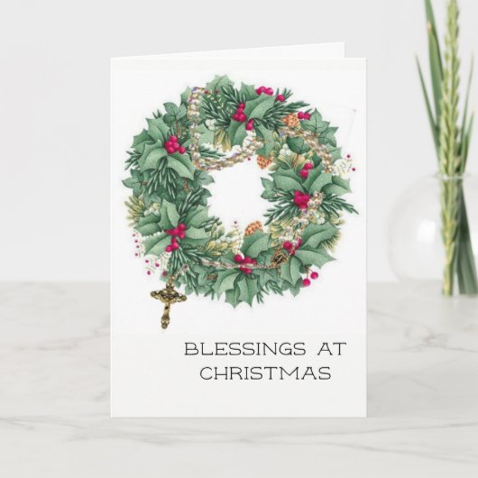 Vintage kerstkrans met rozenkrans feestdagen kaart (Voorkant)