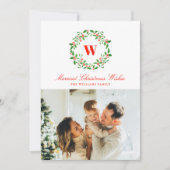 Vintage Kerstkrans Monogram Foto Feestdagenkaart (Voorkant)