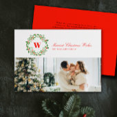 Vintage Kerstkrans Monogram Landschap Feestdagenkaart