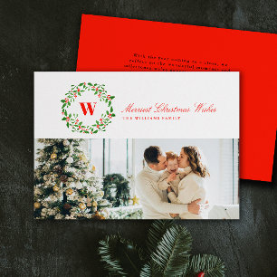 Vintage Kerstkrans Monogram Landschap Feestdagenkaart