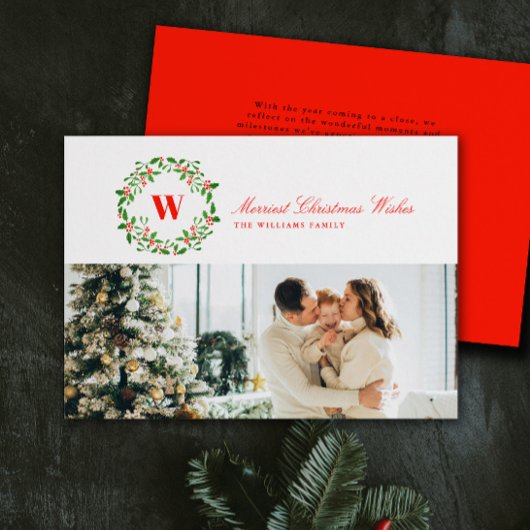 Vintage Kerstkrans Monogram Landschap Feestdagenkaart