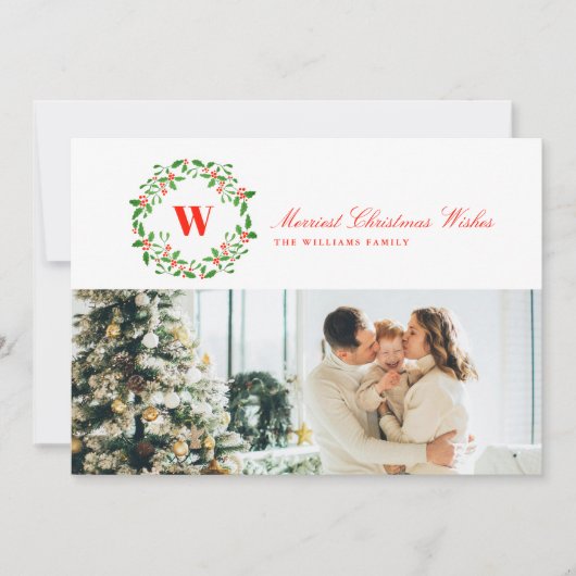 Vintage Kerstkrans Monogram Landschap Feestdagenkaart (Voorkant)