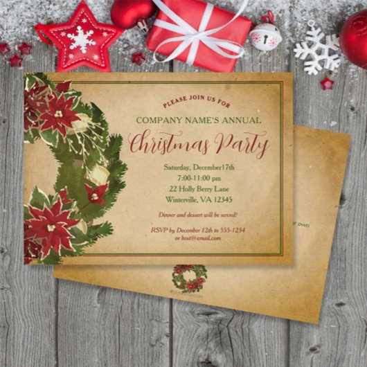 Vintage Kerstkrans op Perkamentfeest Kaart