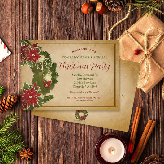 Vintage Kerstkrans op Perkamentfeest Kaart