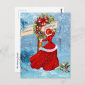 Vintage Kerstkrans rode glitter meisje sneeuw Briefkaart (Voorkant / Achterkant)
