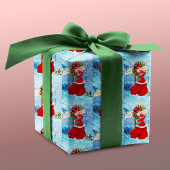 Vintage Kerstkrans rode glitter meisje sneeuw Cadeaupapier