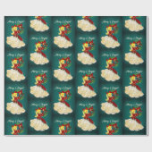 Vintage Kerstkrans rood goud glitter meisje Cadeaupapier (Vlak)