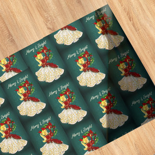 Vintage Kerstkrans rood goud glitter meisje Cadeaupapier
