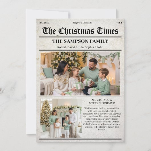 Vintage Kerstkrant Foto Nieuwsbrief Feestdagenkaart (Voorkant)